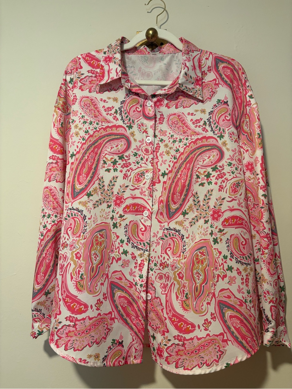 Paisley Button-Up Blouse in Pink